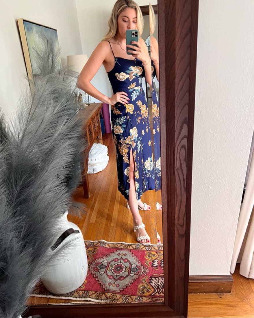 Navy Floral Wedding Guest Dress - Image 6