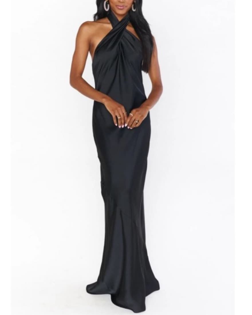 Black Silk Halter Maxi Dress - Image 1