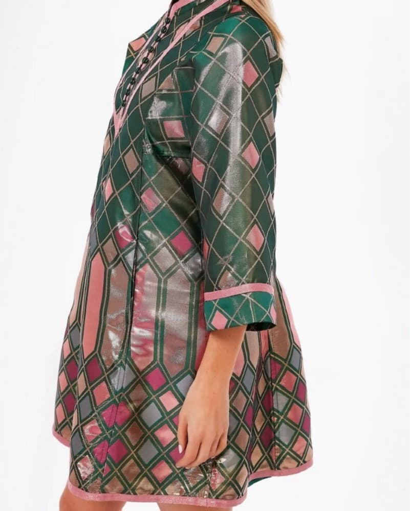 Metallic Geometric Print Kimono Dress - Image 3