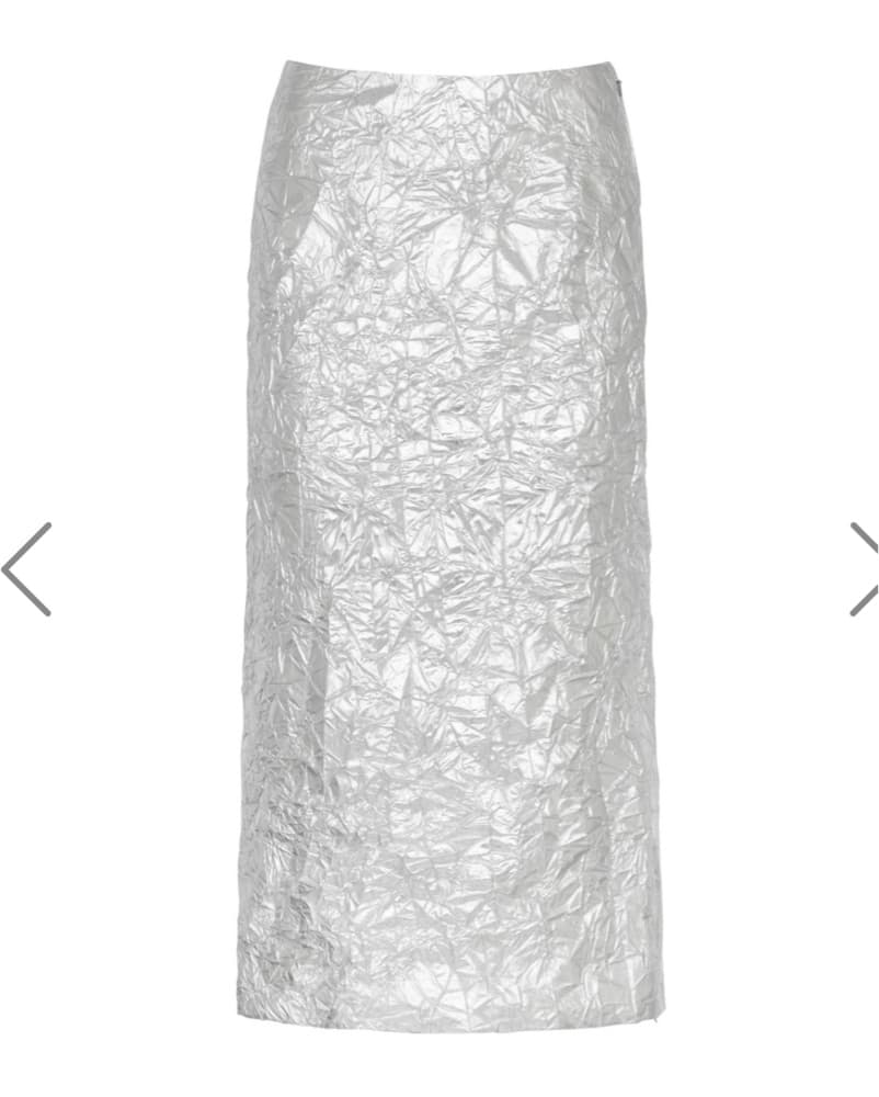 Silver Metallic Crinkle Midi Skirt - Image 2