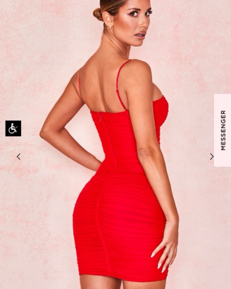 House Of CB Red Gathered Mesh Mini Dress - Image 3