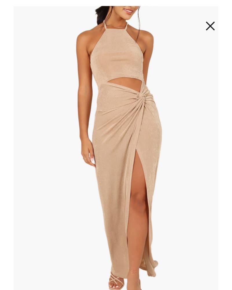 Chic Gold Halter Maxi Dress - Image 2