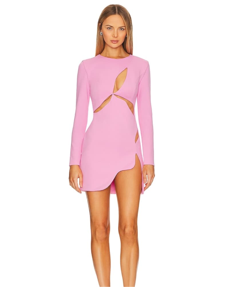 Mini Long Sleeve Pink Dress With Cutouts - Image 1