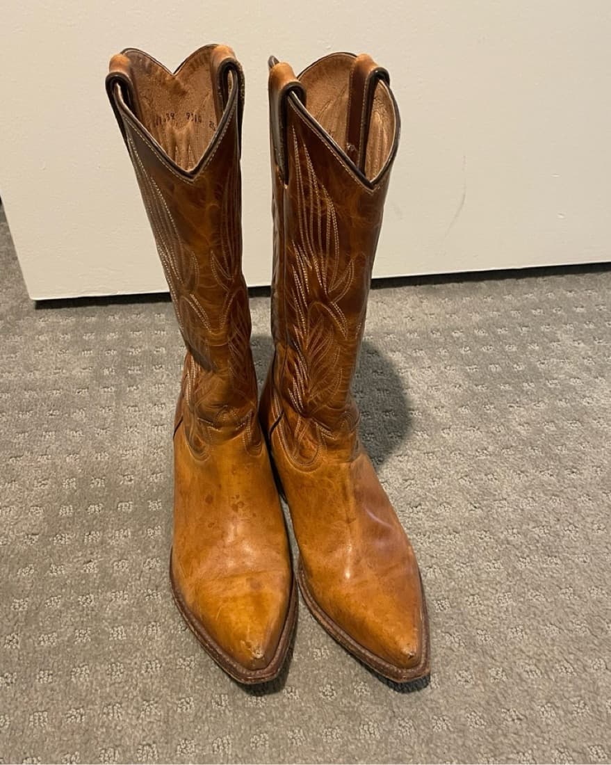 Tall Tan Leather Cowgirl Boots - Image 6