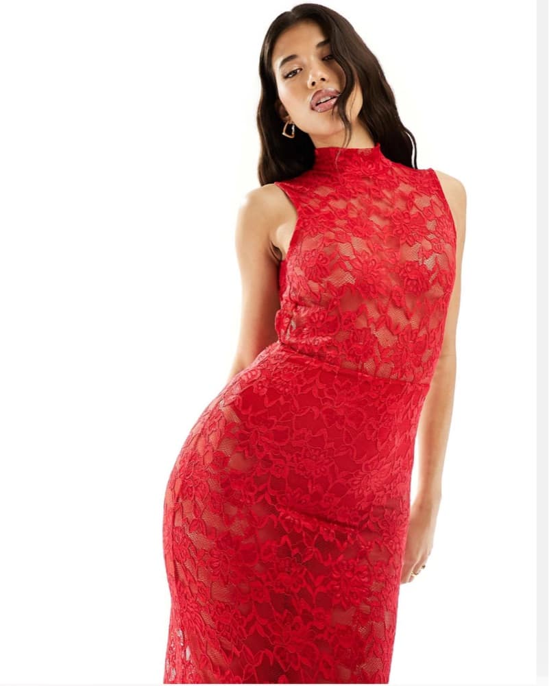 ASOS High Neck Sheer Lace Maxi Dress - Image 2