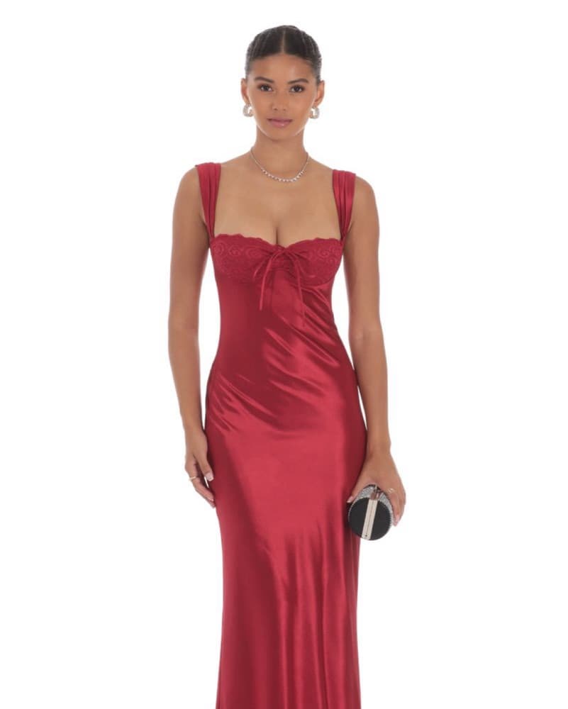 Satin Lace-Bust Dress in Red - Image 1