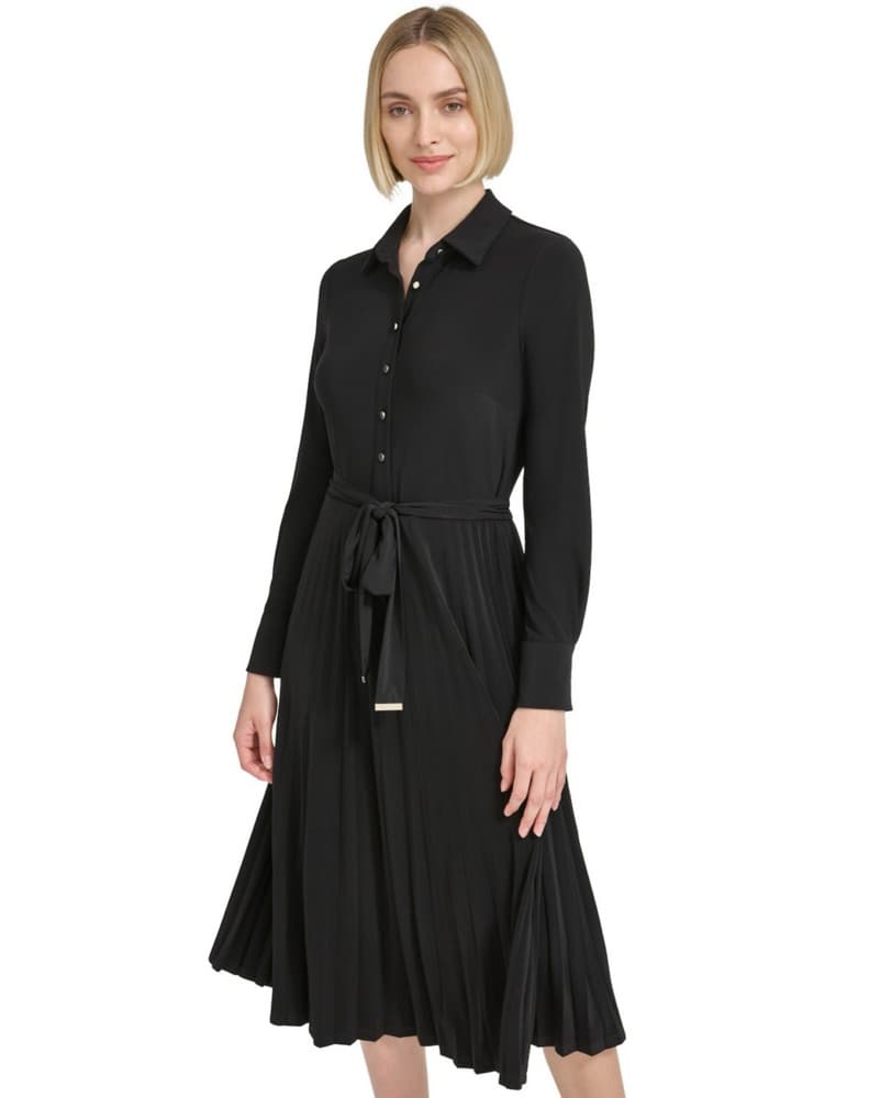 Long-Sleeve Sleek Black Midi Dress - Image 2