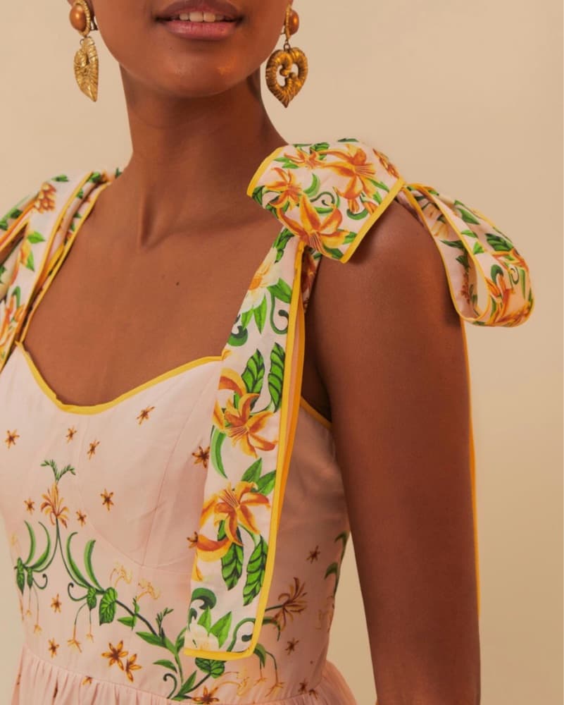 FARMRIO Pink Botanical Shoulder Bow Midi - Image 3