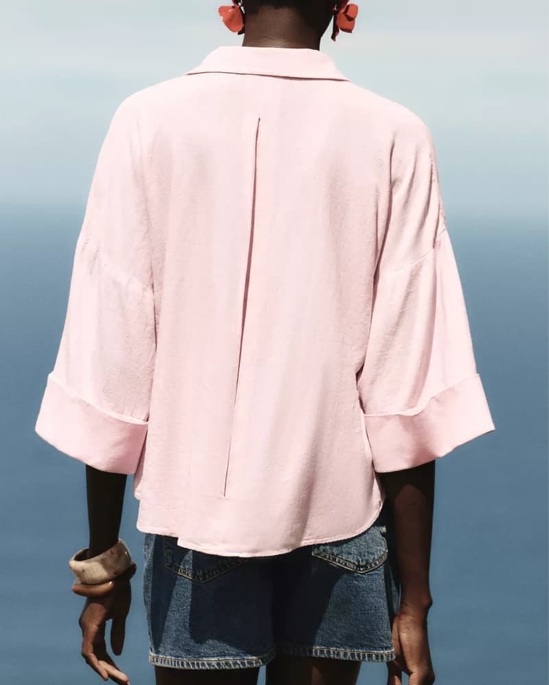 ZARA linen Pink Shirt - Image 3