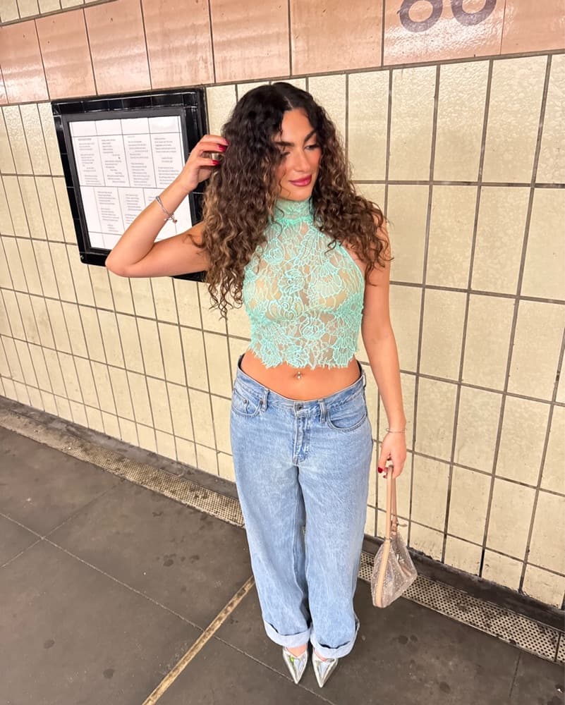 Retrofete Mint Lace Halter Crop Top - Image 2