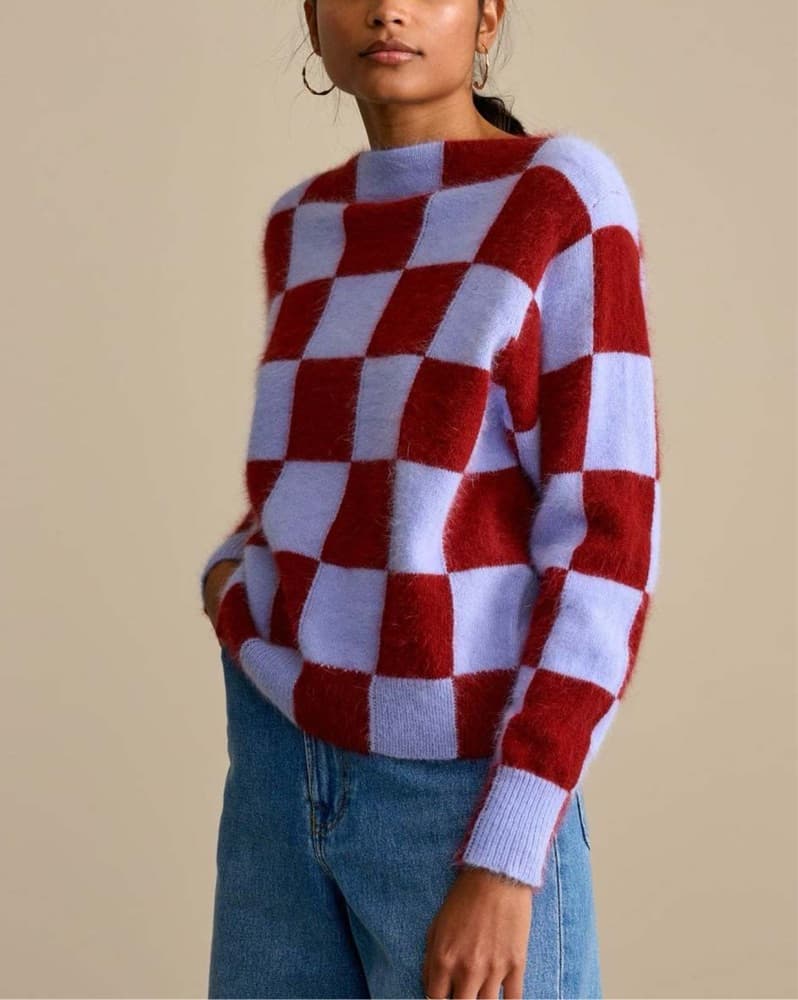 Checkered Mohair Boatneck Sweater - Image 1