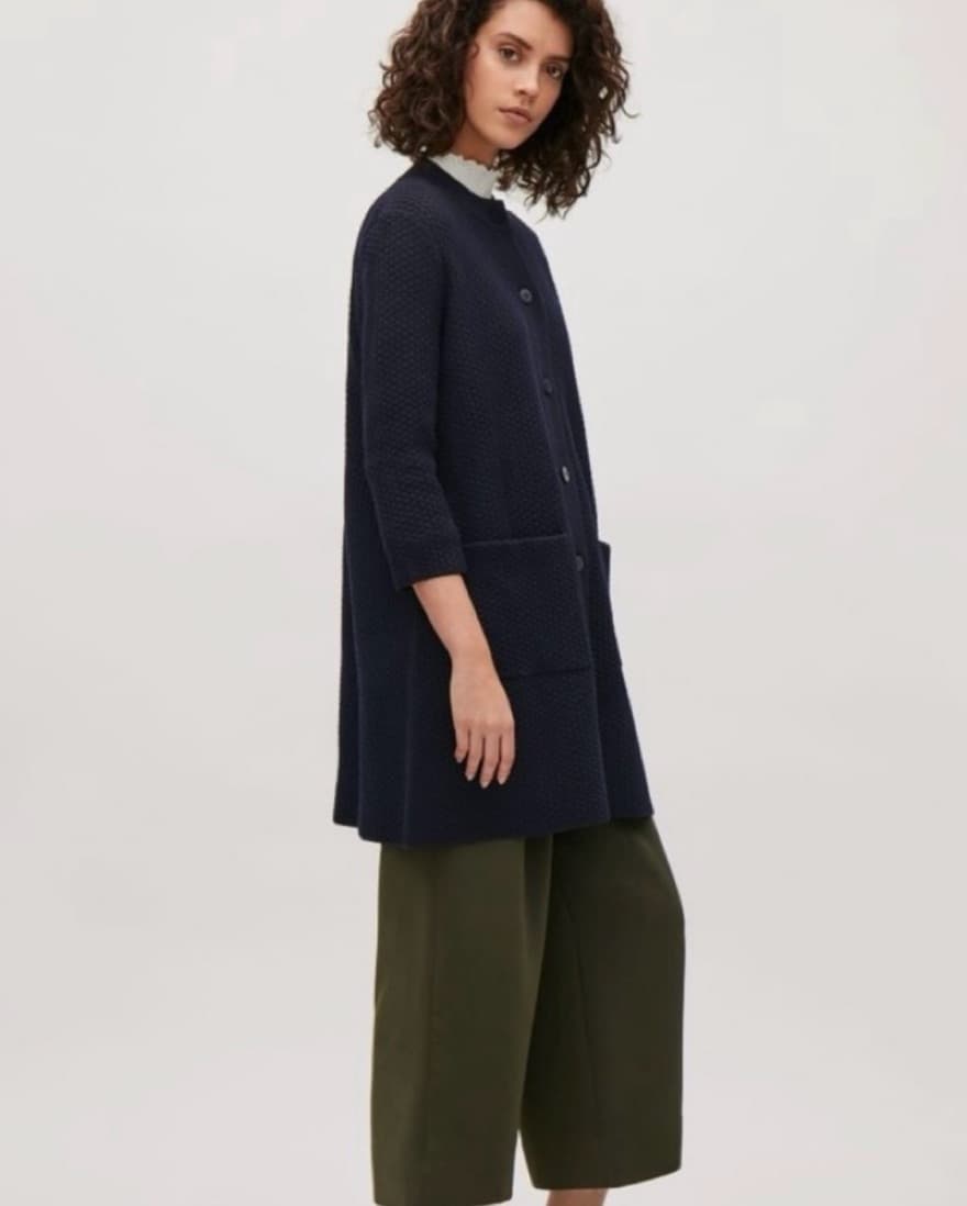 COS Textured Long Cardigan Black Medium - Image 6