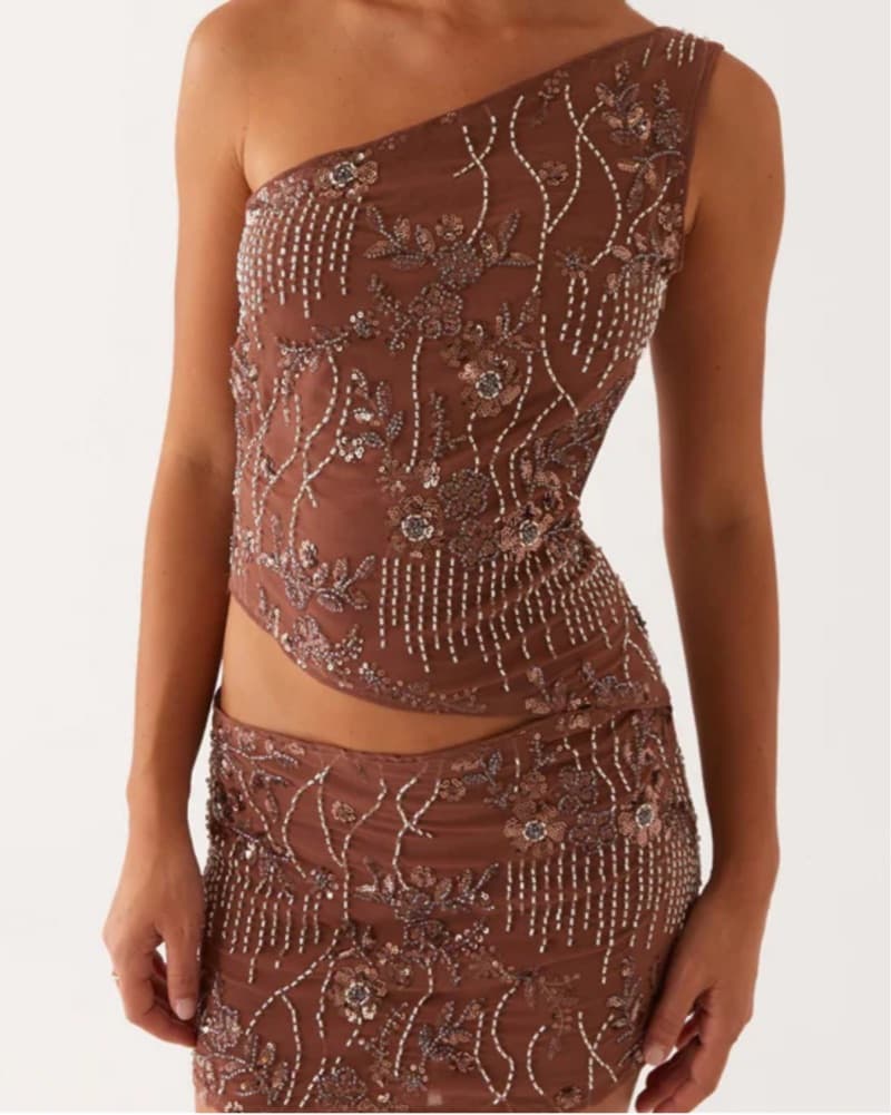 Brown Beaded Mini Dress - Image 5