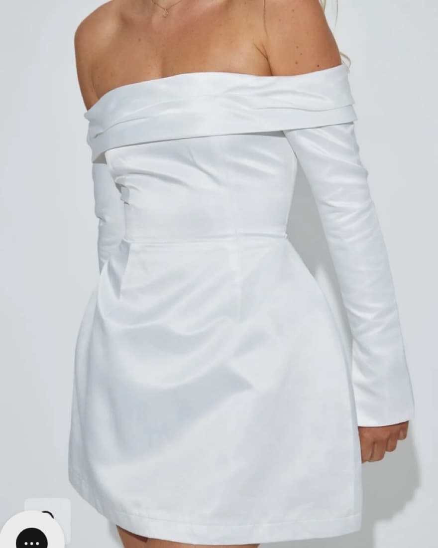 Odd Muse White Satin Bardot Dress - Image 2