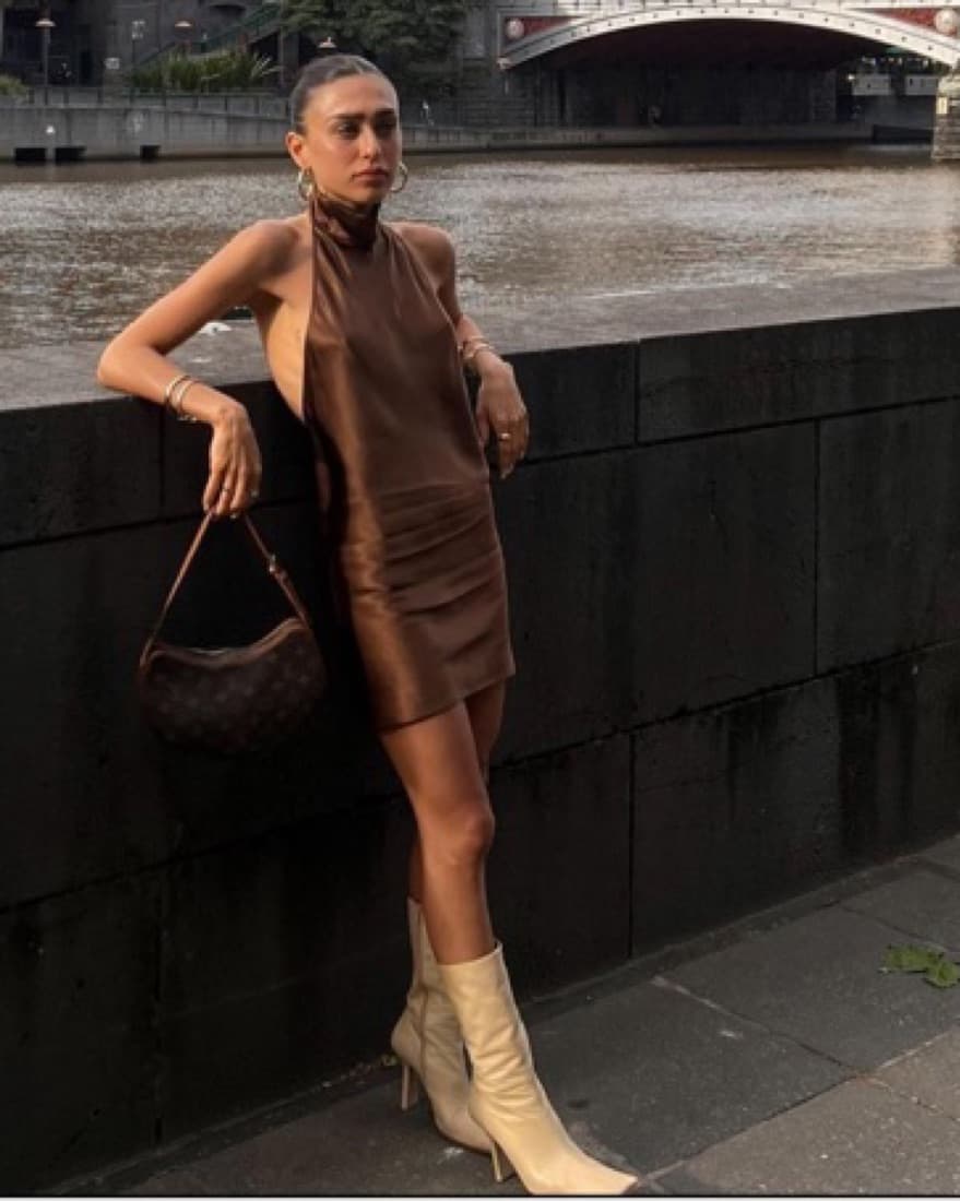 Brown Silk Turtleneck Mini Dress - Image 3