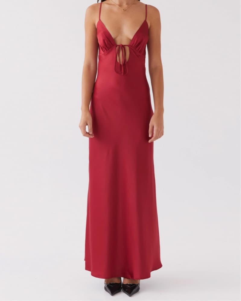 Red Satin Maxi Dress - Image 1