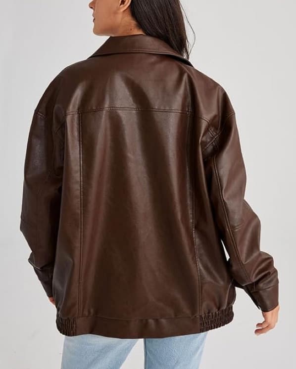 Brown Pu Leather Jacket - Image 3
