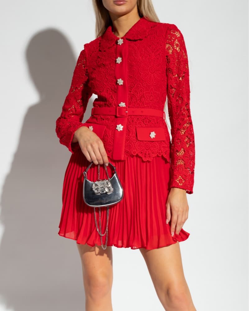 Self Portrait Button Up Dress Red - Image 1