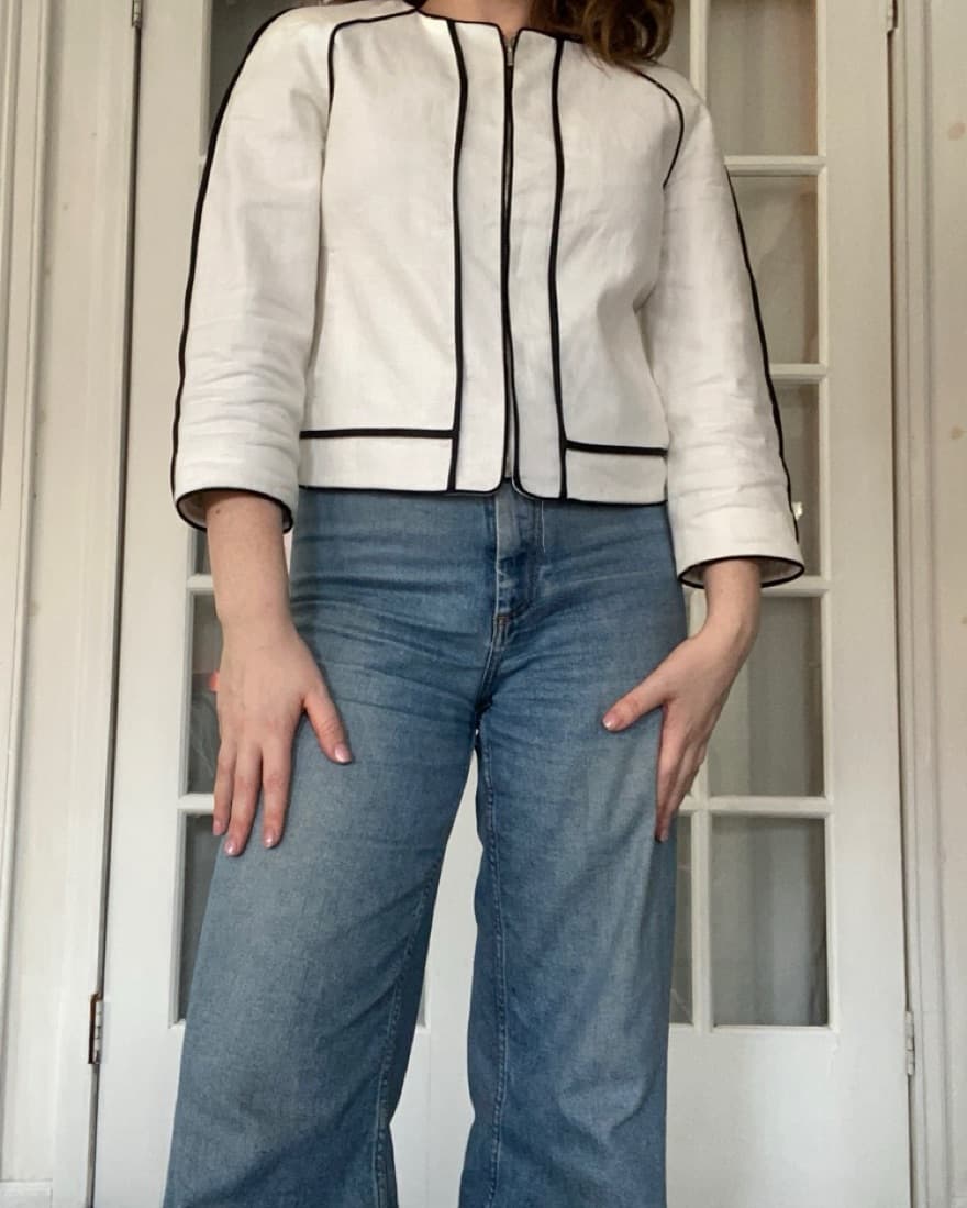 J Crew Linen Jacket with Black Piping  - Image 1