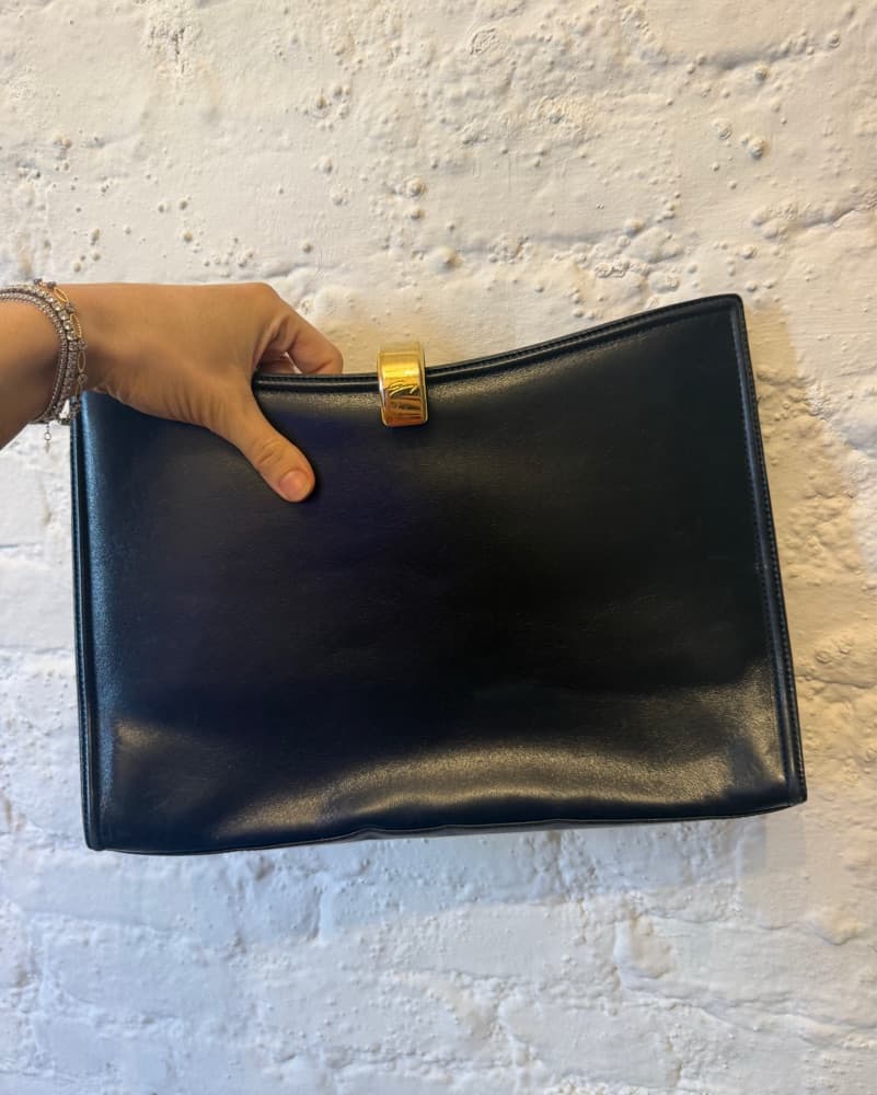 Genny Black Leather Clutch Gold Hardware - Image 1