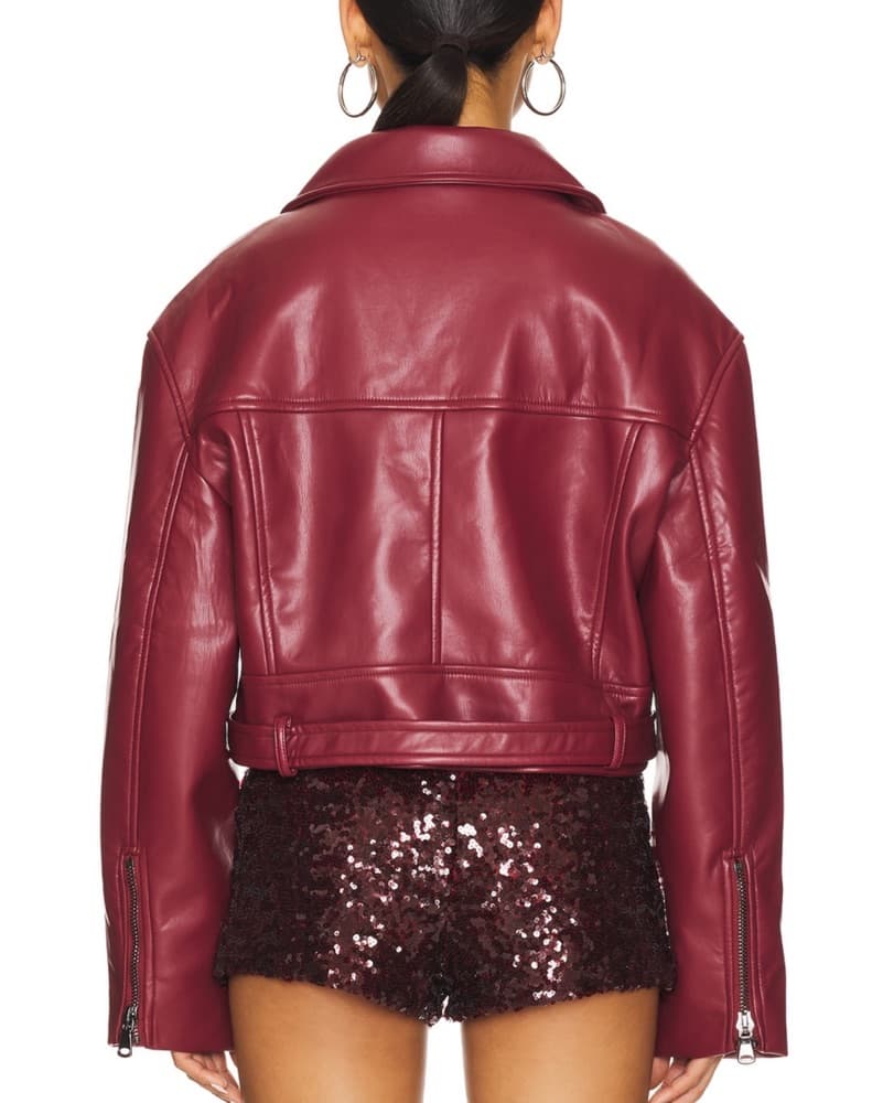 Lioness Burgandy Cropped Leather Jacket - Image 3