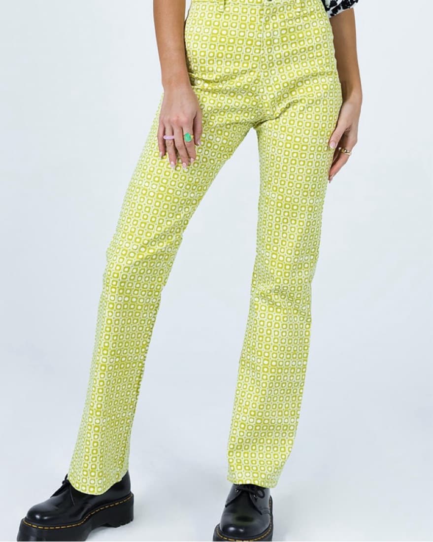 Motel Zoven Trouser Green Geo Retro - Image 1