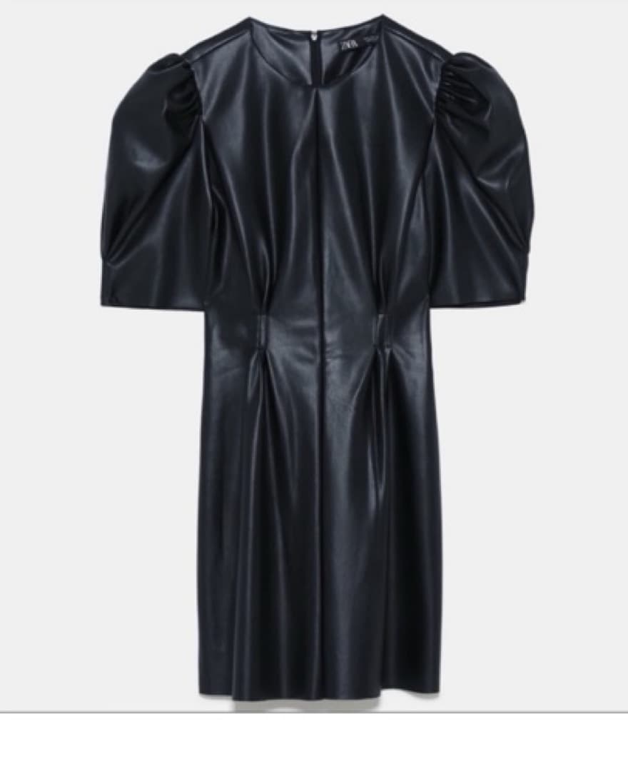 Black Leather Puff Sleeve Mini Dress - Image 4