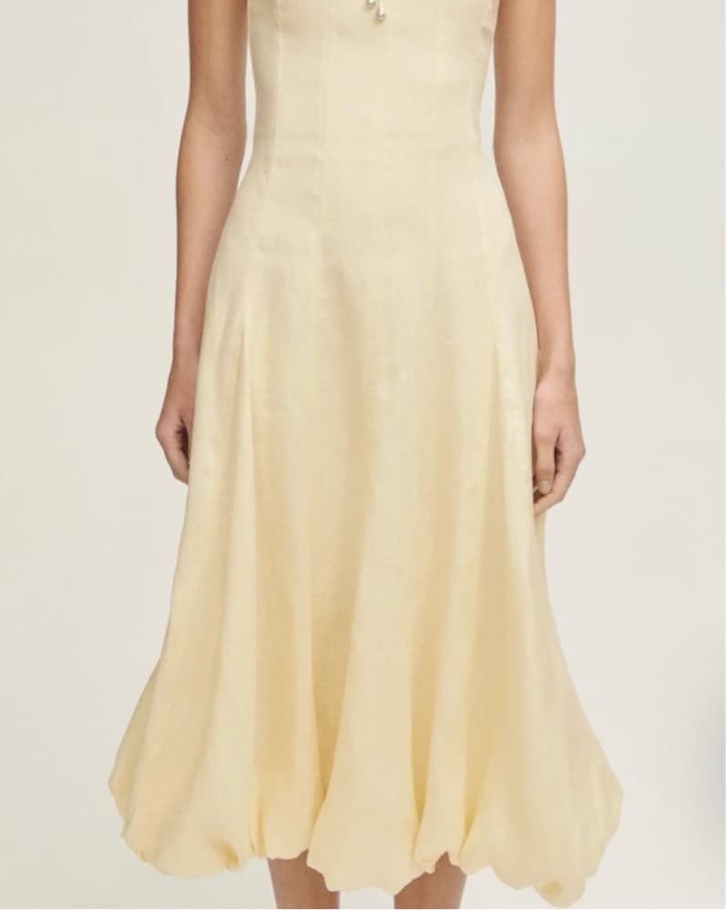 Yellow MANGO Strapless Bubble Hem Linen  - Image 1