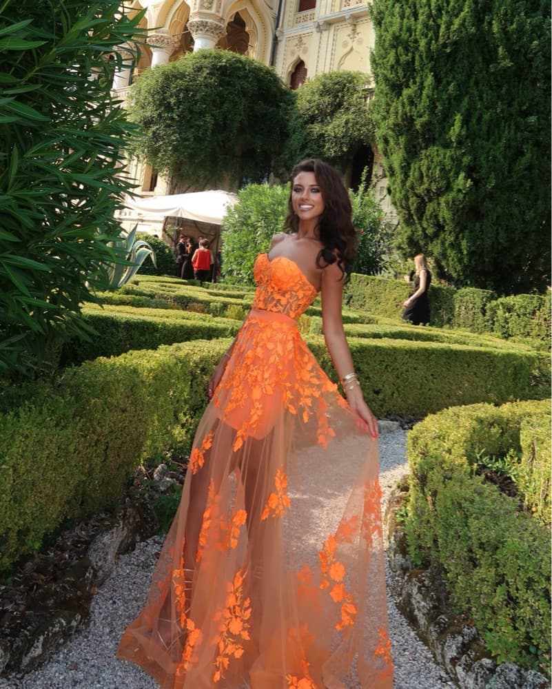 Jovani ORANGE Floral Corset Gown - Image 1