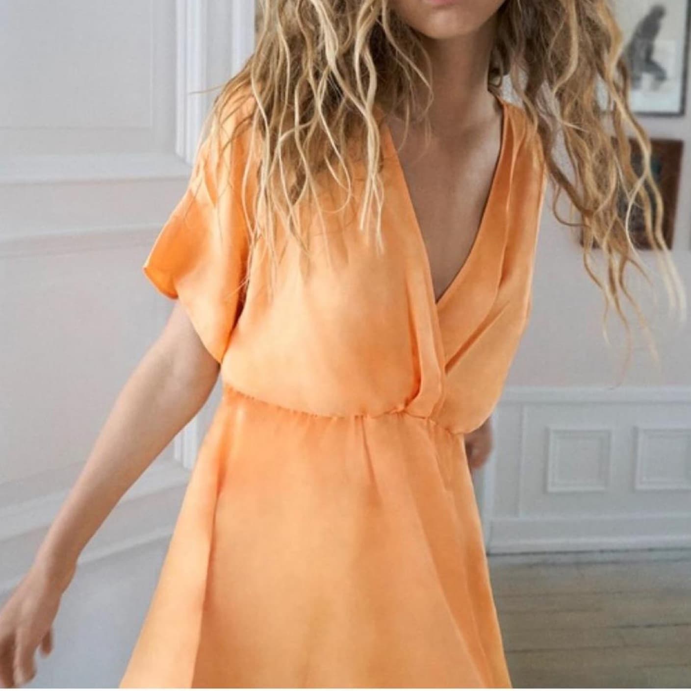 Zara Silk Light Orange Mini Dress - Image 1