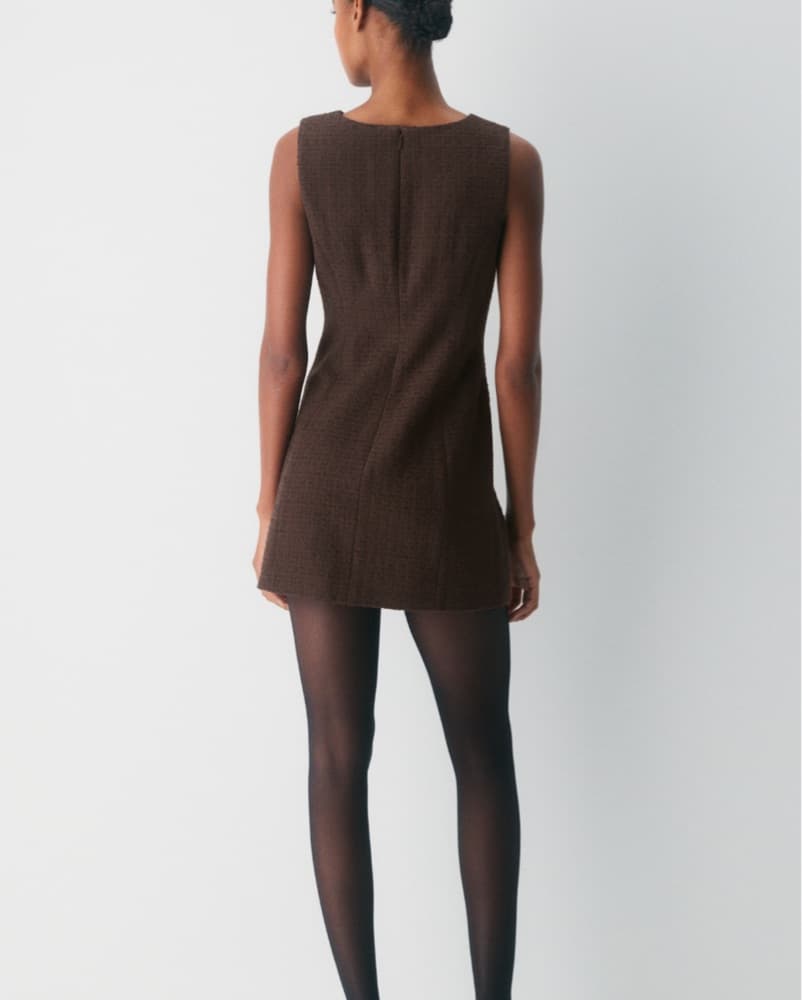 Brown High Rise Tweed Mini Dress - Image 2