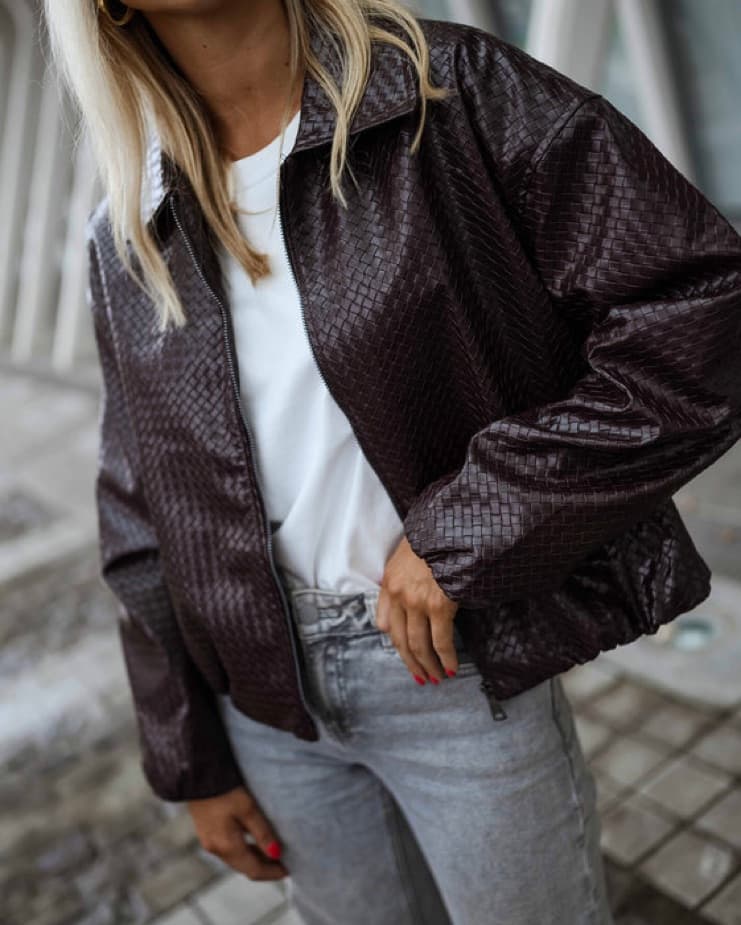 Chic Leather Jacket with Textured Pattern - Image 1