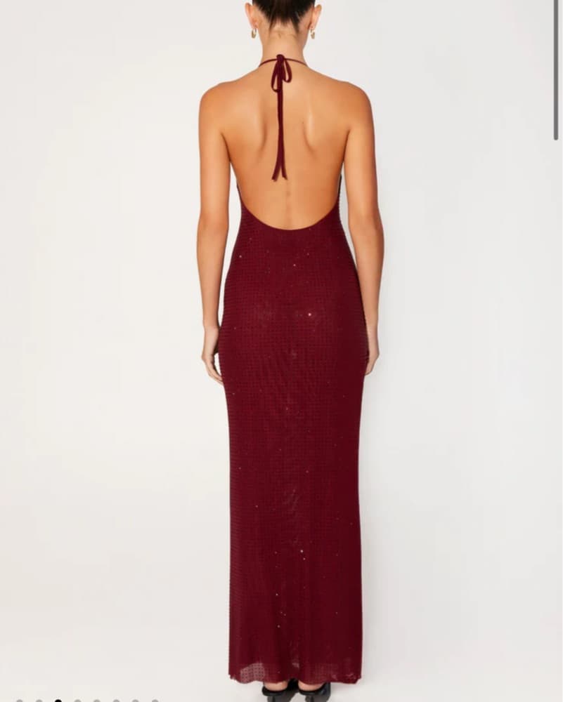Stunning Burgundy Sequin Halter Gown - Image 2