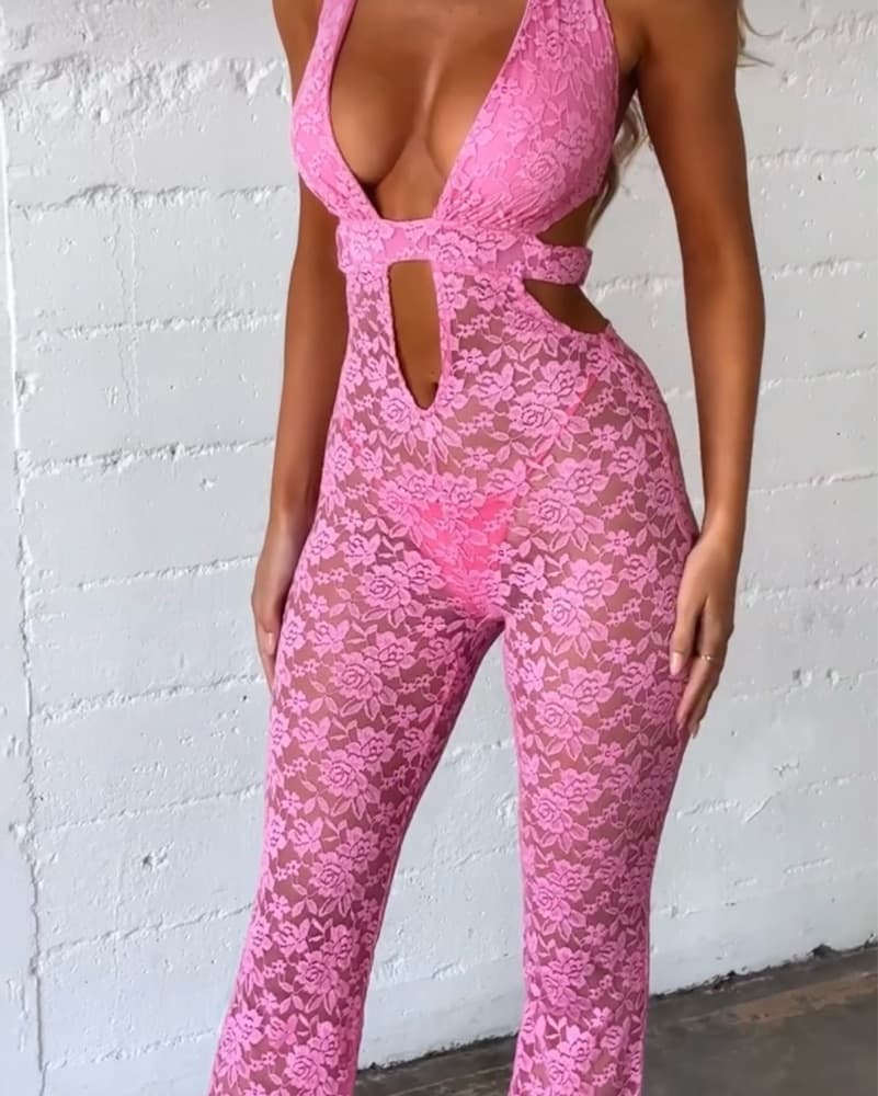 Glamorous Pink Lace Jumpsuit - Image 1