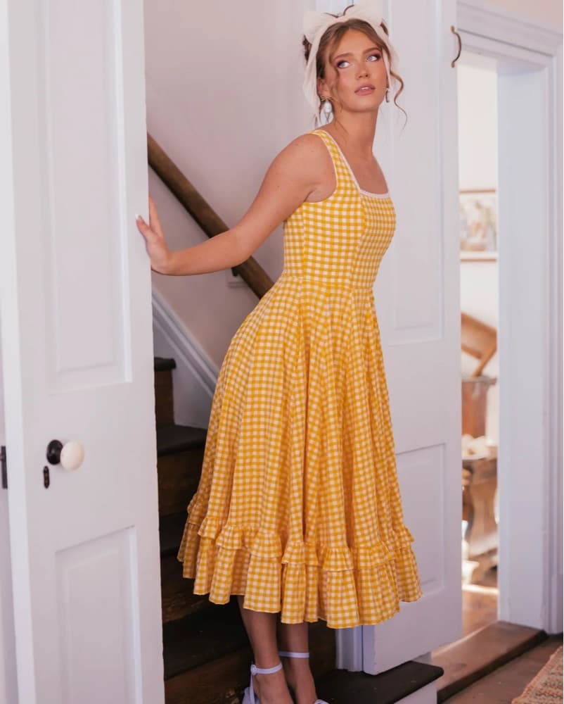 JessaKae Yellow Gingham Midi Dress - Image 1