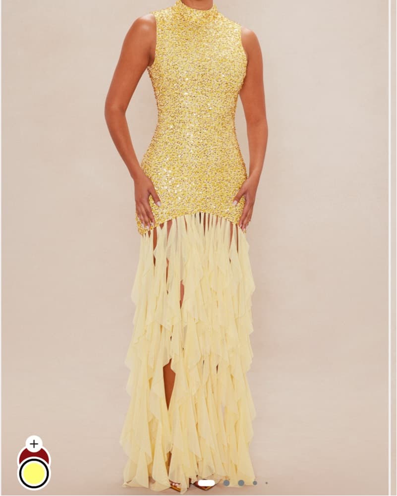 Sparkly Yellow Textured Dress  - Image 1