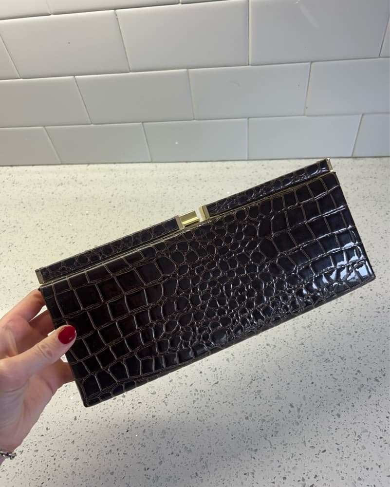 Brown Crocodile Clutch  - Image 1
