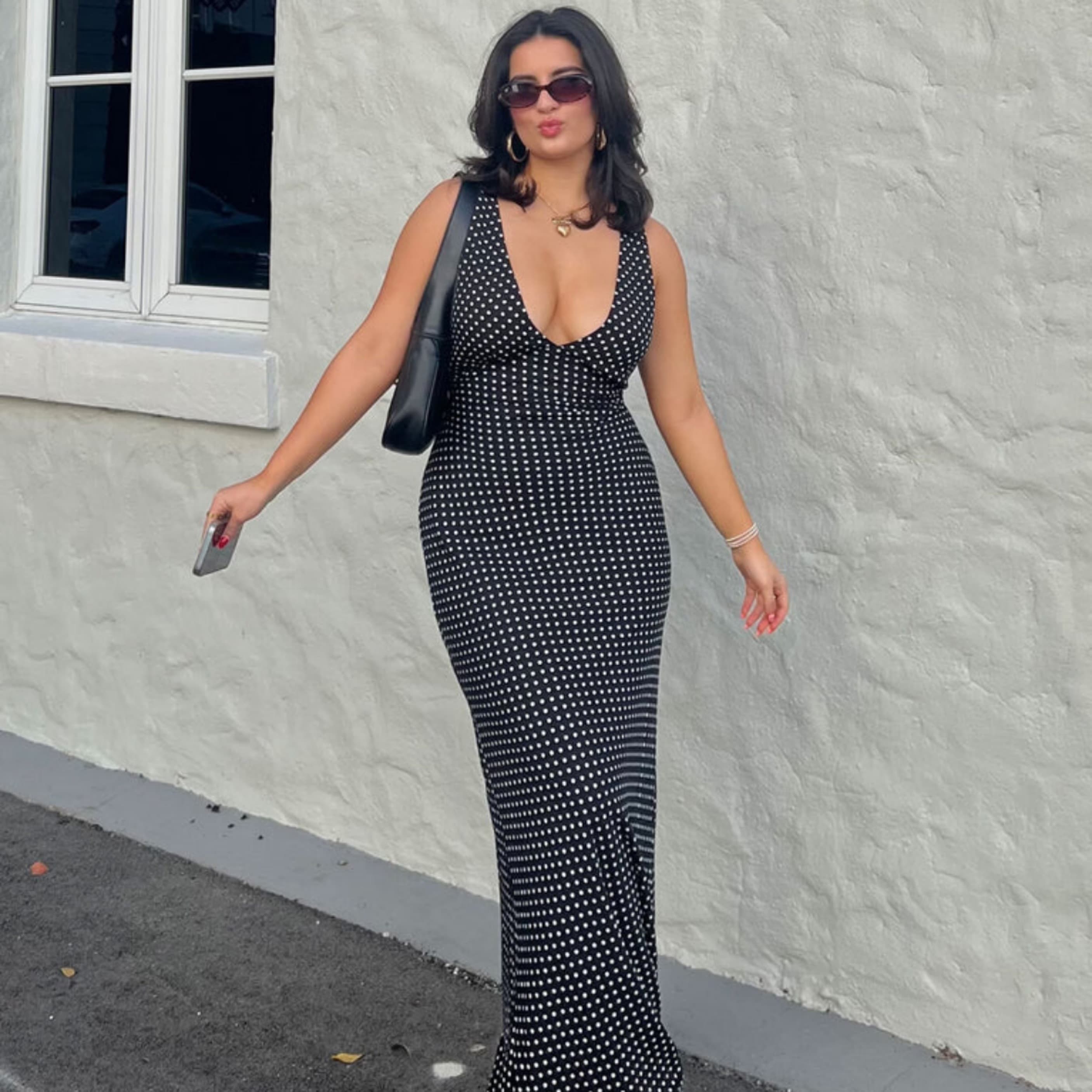 Black Polka Dot Maxi Dress - Image 1