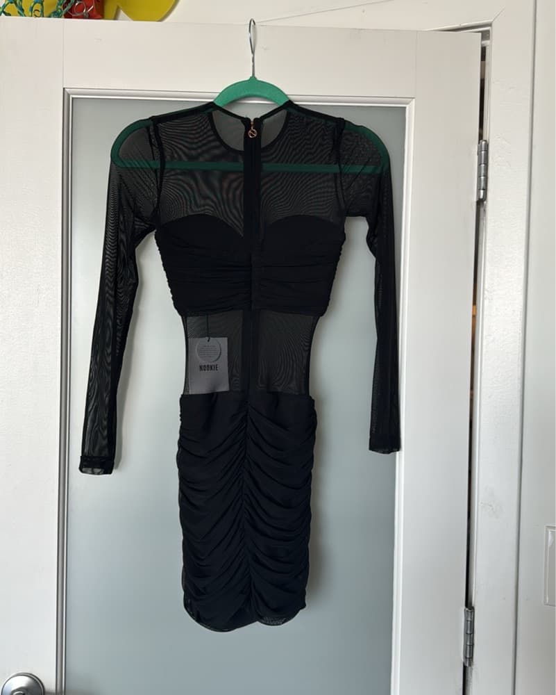 Sleek Mesh Cutout Cocktail Dress - Image 3