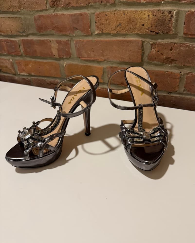 *VINTAGE* Prada Rhinestone Sandal Heels - Image 4