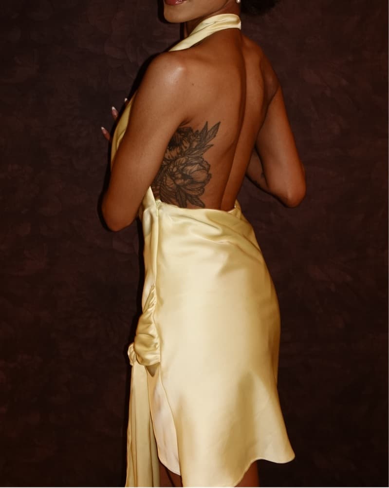 Yellow Zara Elegant Satin Halter Dress - Image 5