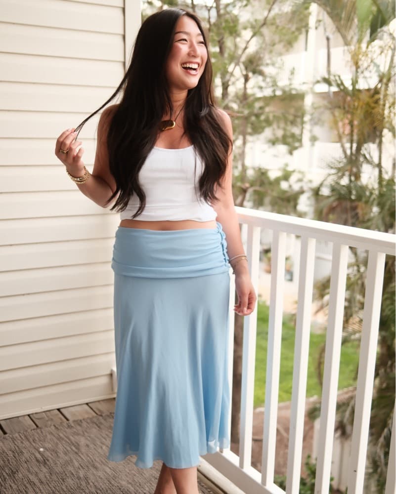 Olivia Low Waist Blue Flowy Skirt - Image 2