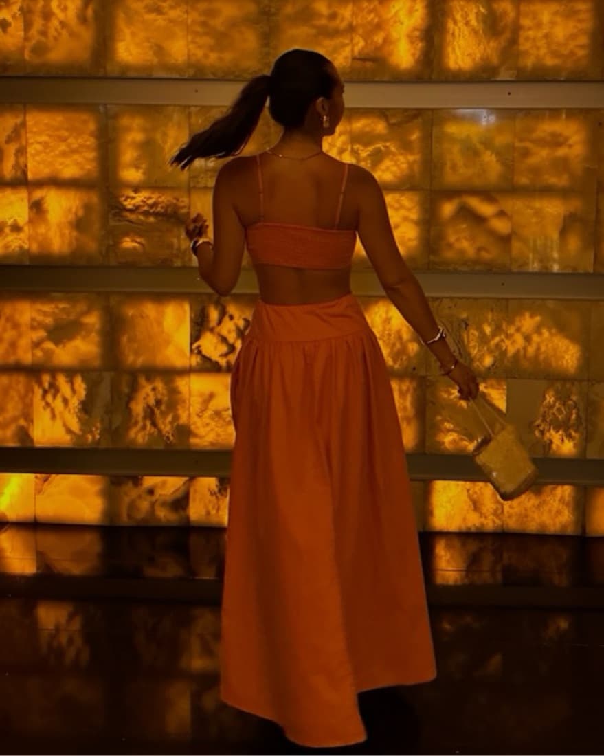 Orange Drop Waist Cutout Dress - Image 3