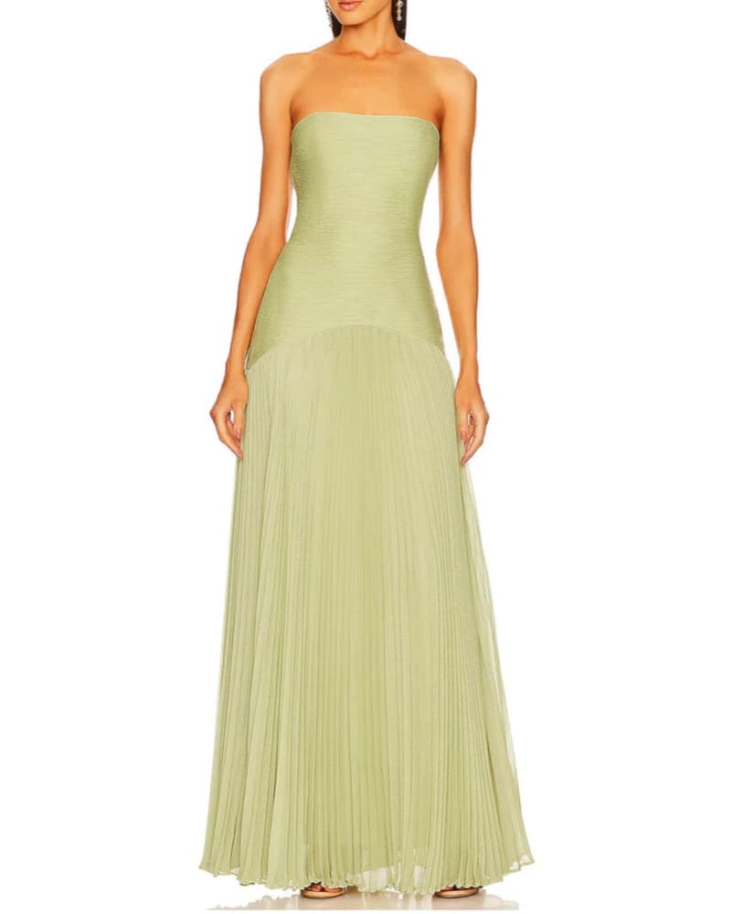 Drop Waist Pleated Green Maxi Dress - Image 1