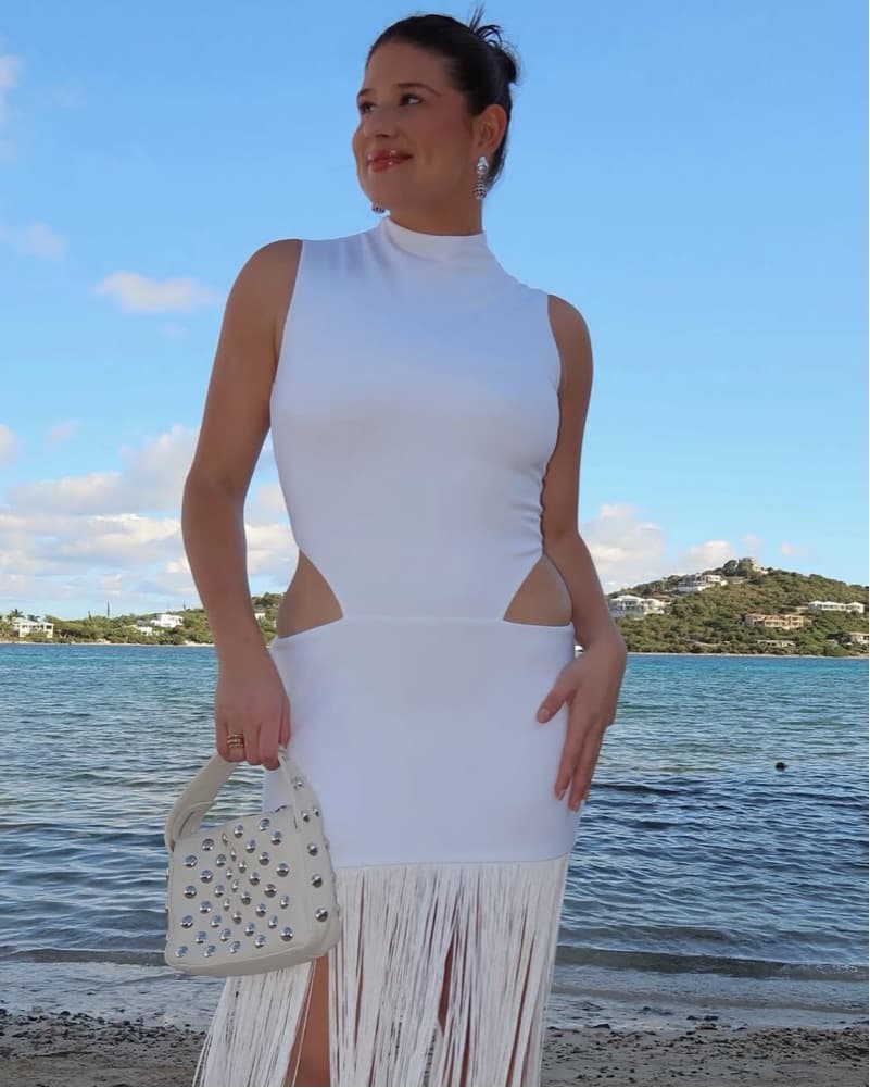 Sleek White Fringe Maxi Dress - Image 2