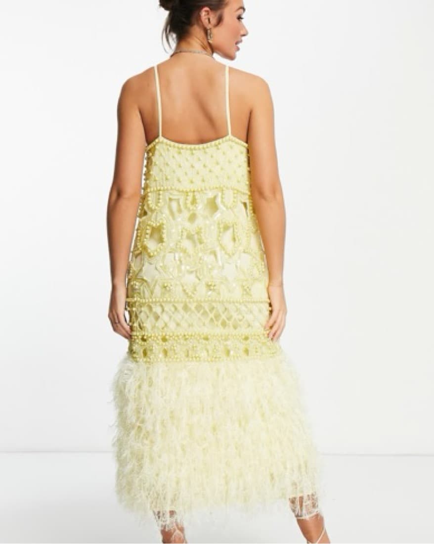 ASOS Yellow Embellished Feather Dress - Image 2