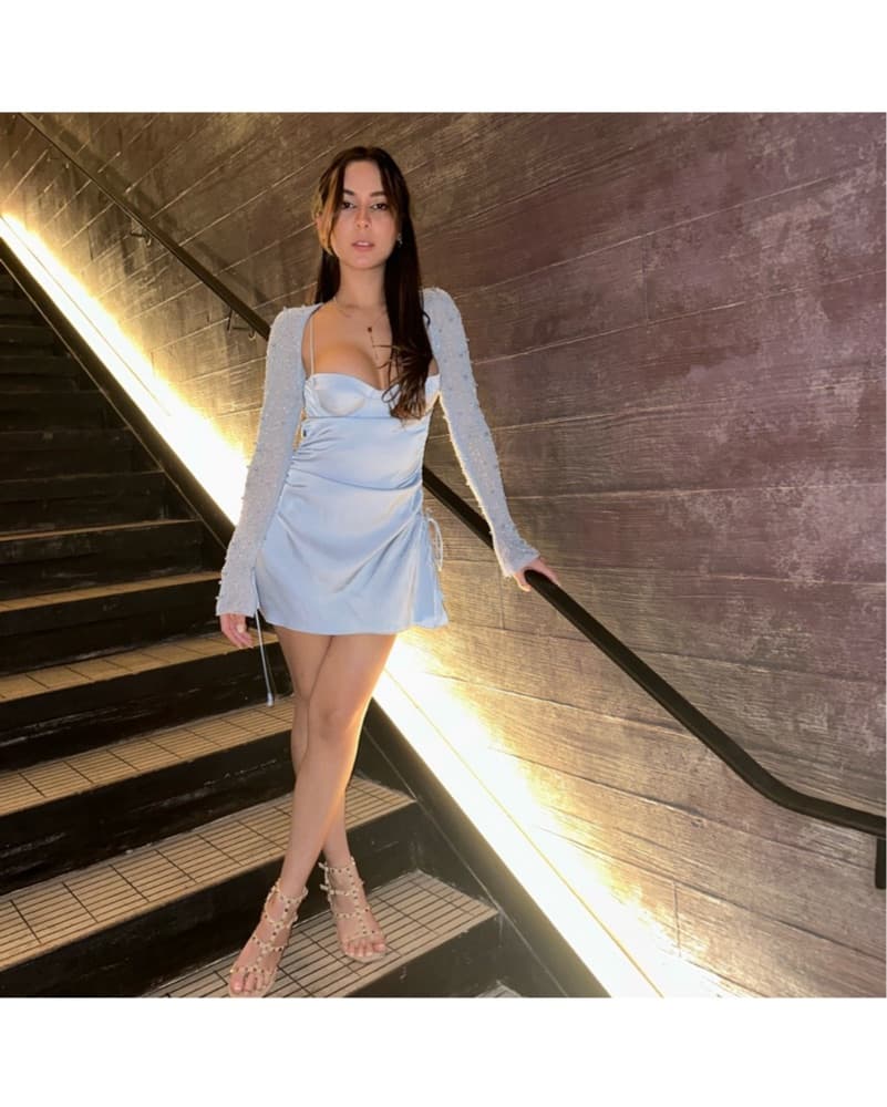 Sparkling Baby Blue Satin Mini Dress - Image 3