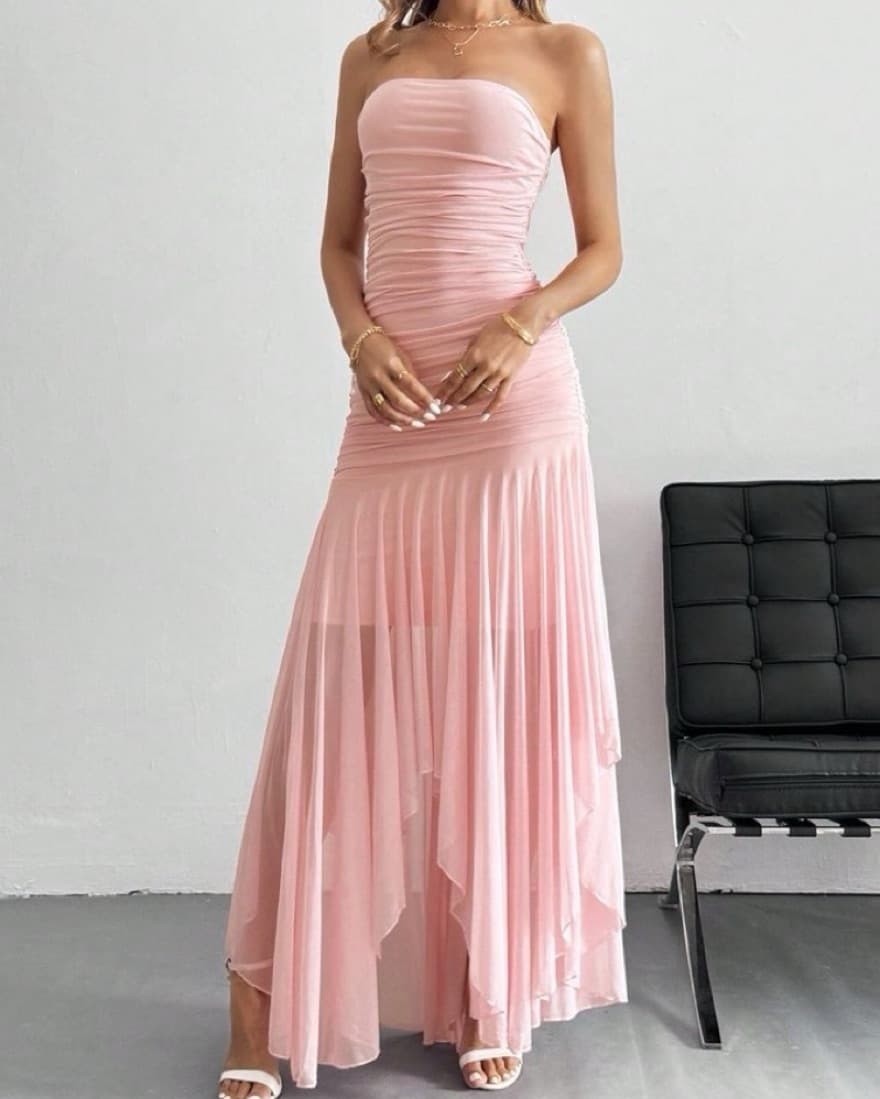 Strapless Pink Midi Dress - Image 1