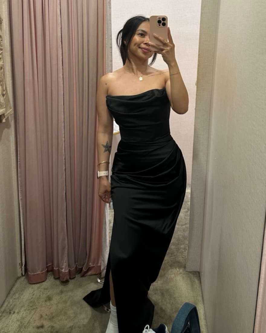 Black Satin Wedding Guest Dress - Image 4