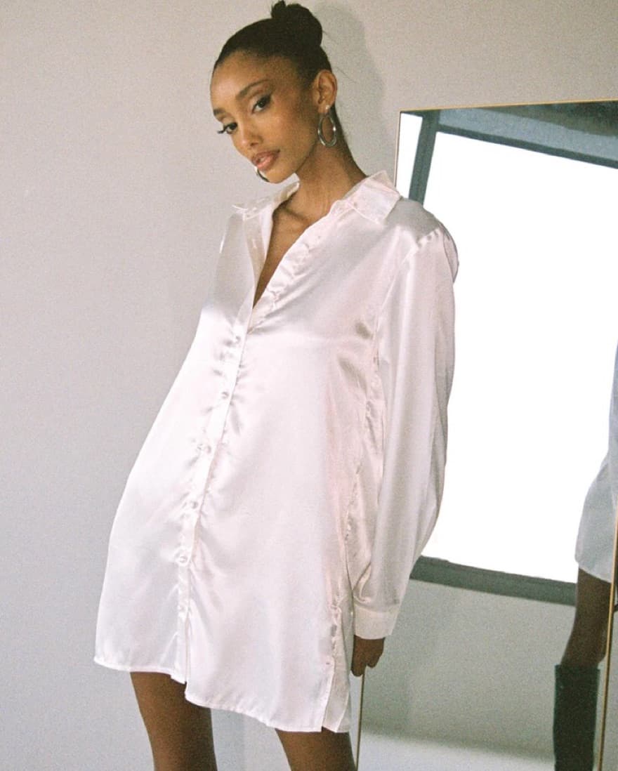 White Satin Shirt Dress - Image 4